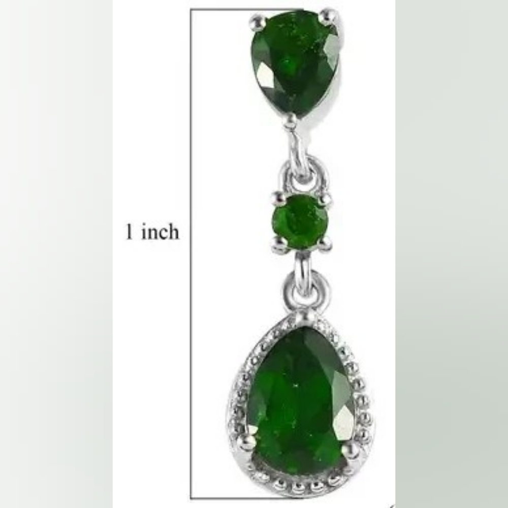 Chrome Diopside Dangle Earrings in Platinum Over Sterling Silver - Picture 4 of 4